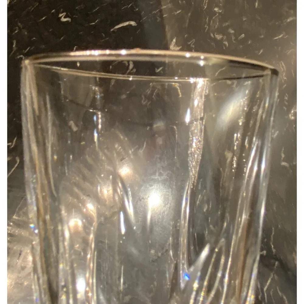 Set of 2 Vintage Lead Crystal Flute Glasses Mikasa Dune Grass Platinum Rim 8.5